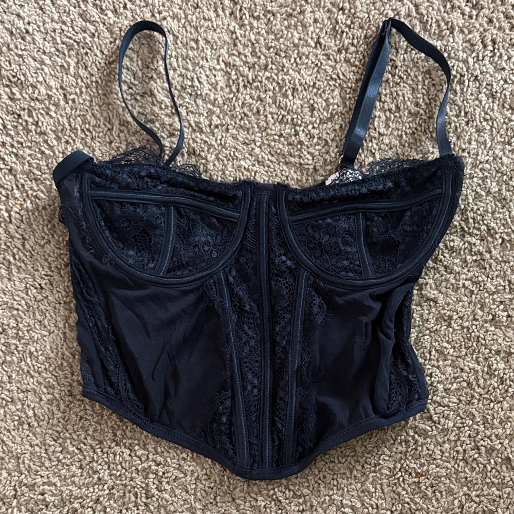 La Hearts Navy Lace Bustier Corset Top